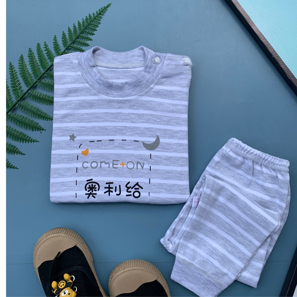 Bộ thu đông dài tay cài vai, Chất cotton nỉ dày vừa, mềm mịn, quần bo chun cho bé trai, bé gái