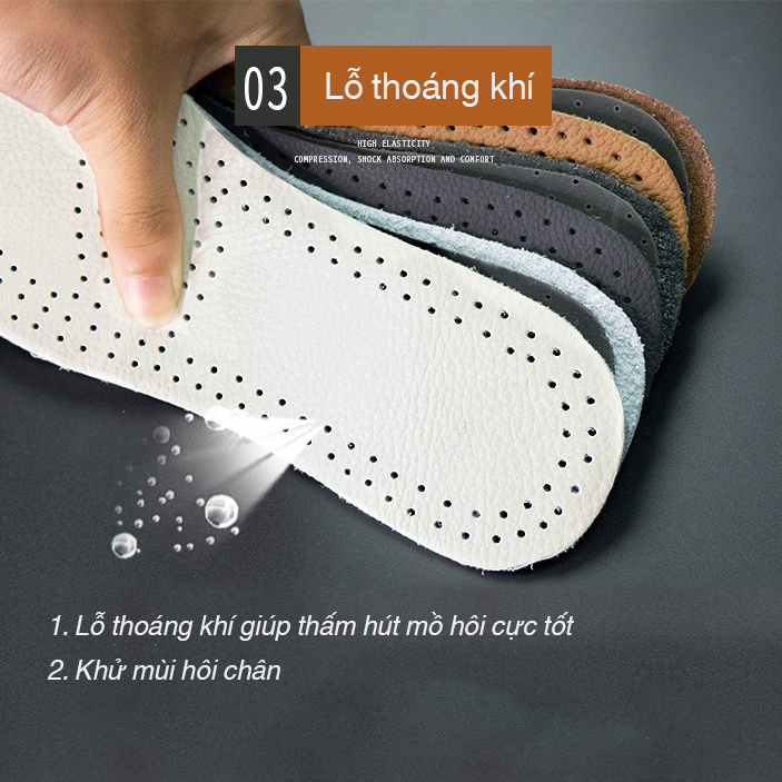 Lót giày da bò thoáng khí êm ái thấm hút mồ hôi khử mùi, cho cả nam và nữ