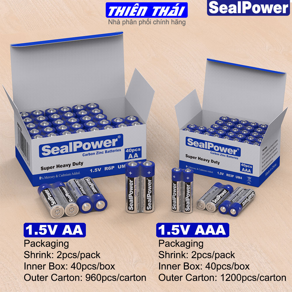 Hộp 40 pin than(carbon-BL) AA,AAA SealPower Chất lượng cao. Pin tiểu,pin đũa 1.5V R6P,R03P,thông dụng, bền bỉ, DATE mới.
