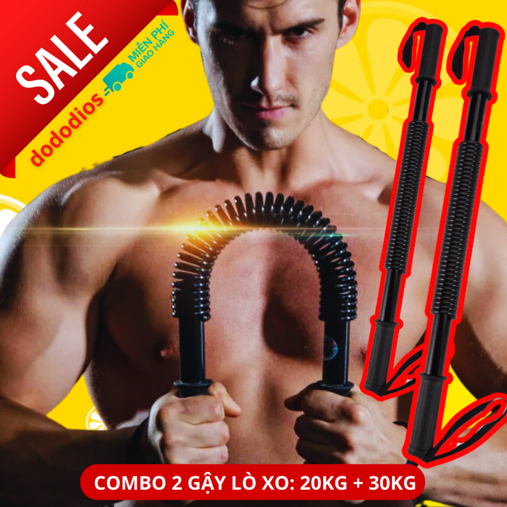 Combo gậy lò xo và kìm bóp tay - gậy 40kg, kìm bóp tay 60kg TẶNG 1 DÂY NHẢY LÕI THÉP - Hãng dododios