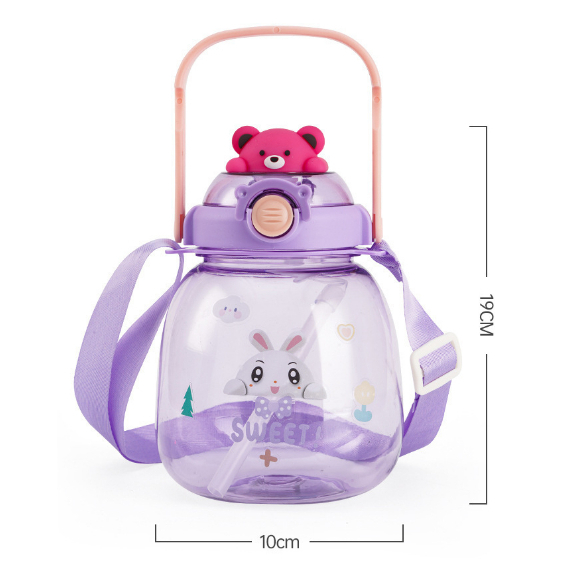 Bình Nước Bụng Lớn Gắn Charm Hoạt Hình 1200ML