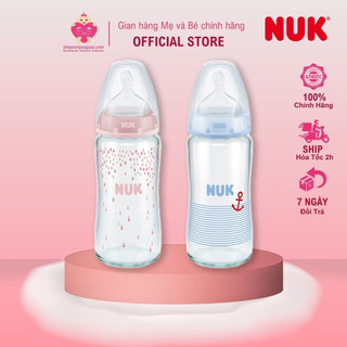 Bình Sữa Nuk Thủy Tinh 240ml (núm cao su,cổ rộng, nhựa PP) - Made in Germany