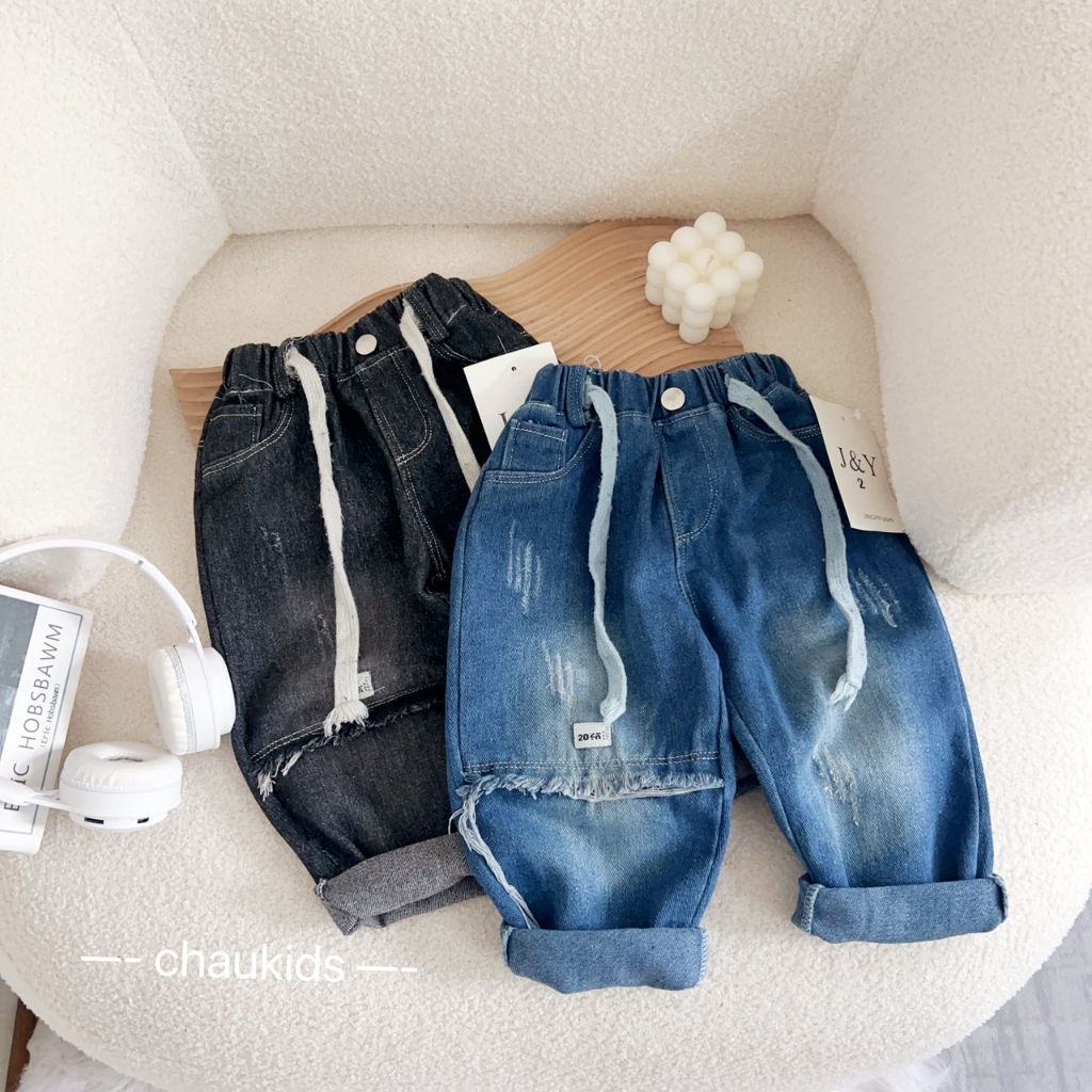 Quần dài cho bé trai , quần Jeans đắp gối + quần rách sành điệu cho bé trai