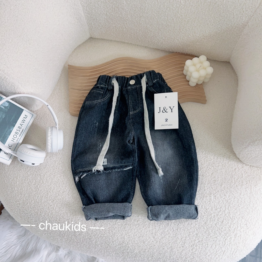 Quần dài cho bé trai , quần Jeans đắp gối + quần rách sành điệu cho bé trai