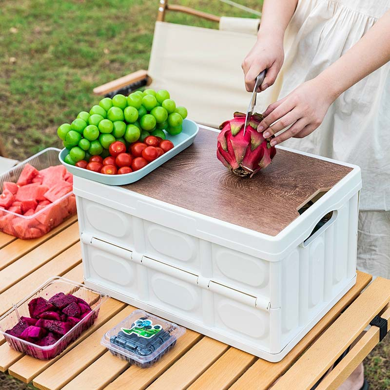 hộp gấp cắm trại ngoài trời Hộp đựng đồ ô tô có nắp gỗ hộp lưu trữ cốp xe hộp lưu trữ