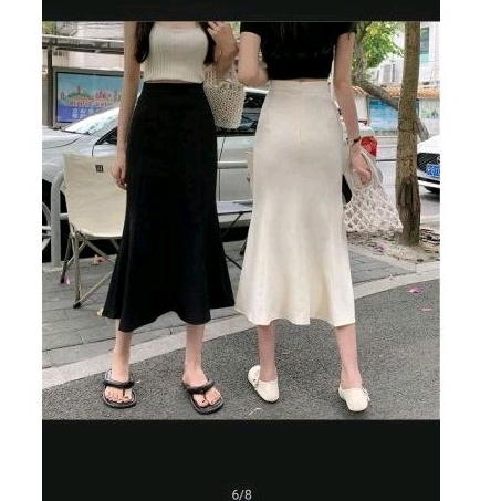 Chân váy đuôi cá midi ôm body dáng dài khoá kéo xẻ sau thanh lịch