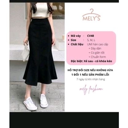 Chân váy đuôi cá midi ôm body dáng dài khoá kéo xẻ sau thanh lịch