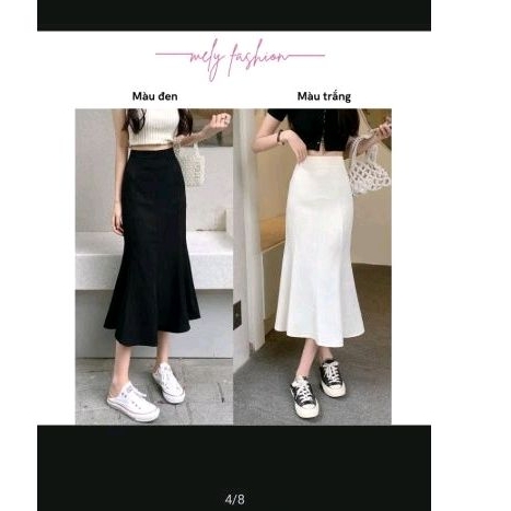 Chân váy đuôi cá midi ôm body dáng dài khoá kéo xẻ sau thanh lịch