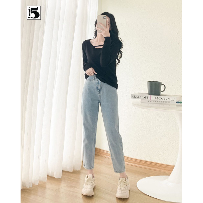 Áo len mỏng dài tay dây chéo trước ngực 2 màu đen trắng freesize 4203