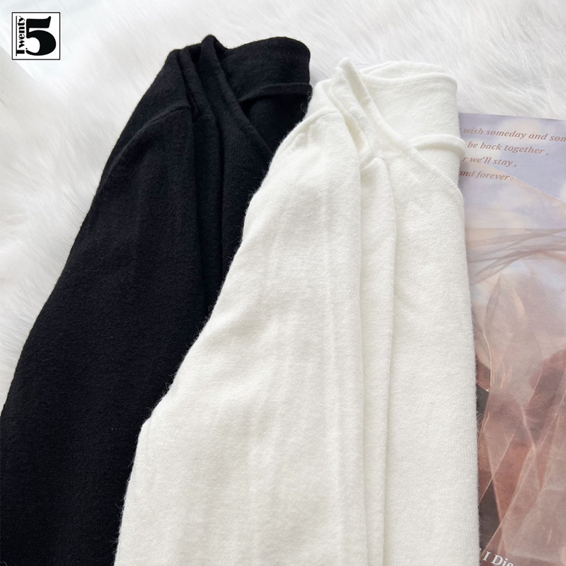Áo len mỏng dài tay dây chéo trước ngực 2 màu đen trắng freesize 4203