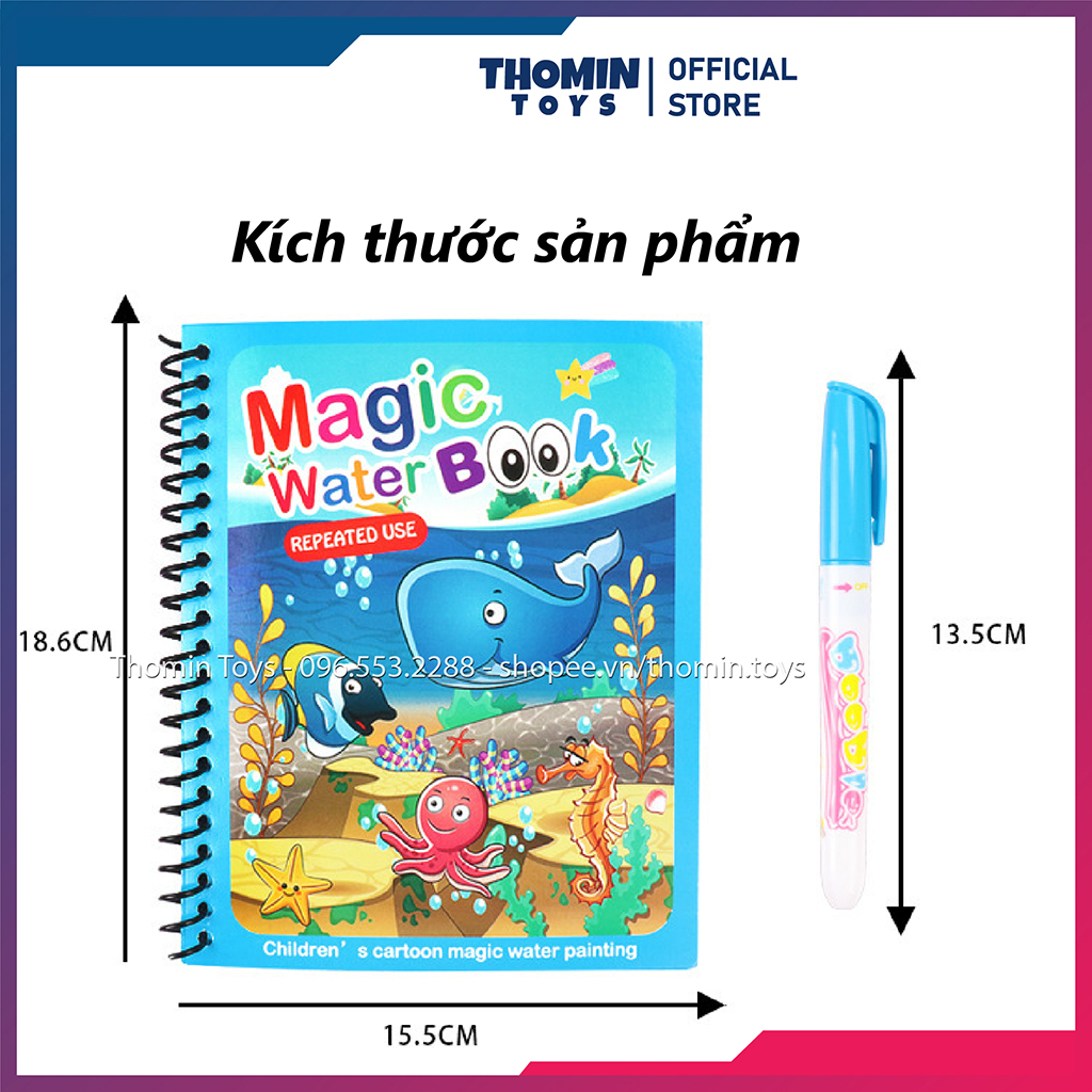Tranh tô màu nước ma thuật, Tập tô màu cho bé tự xóa thần kỳ Không giới hạn Magic Water Book kèm bút nước