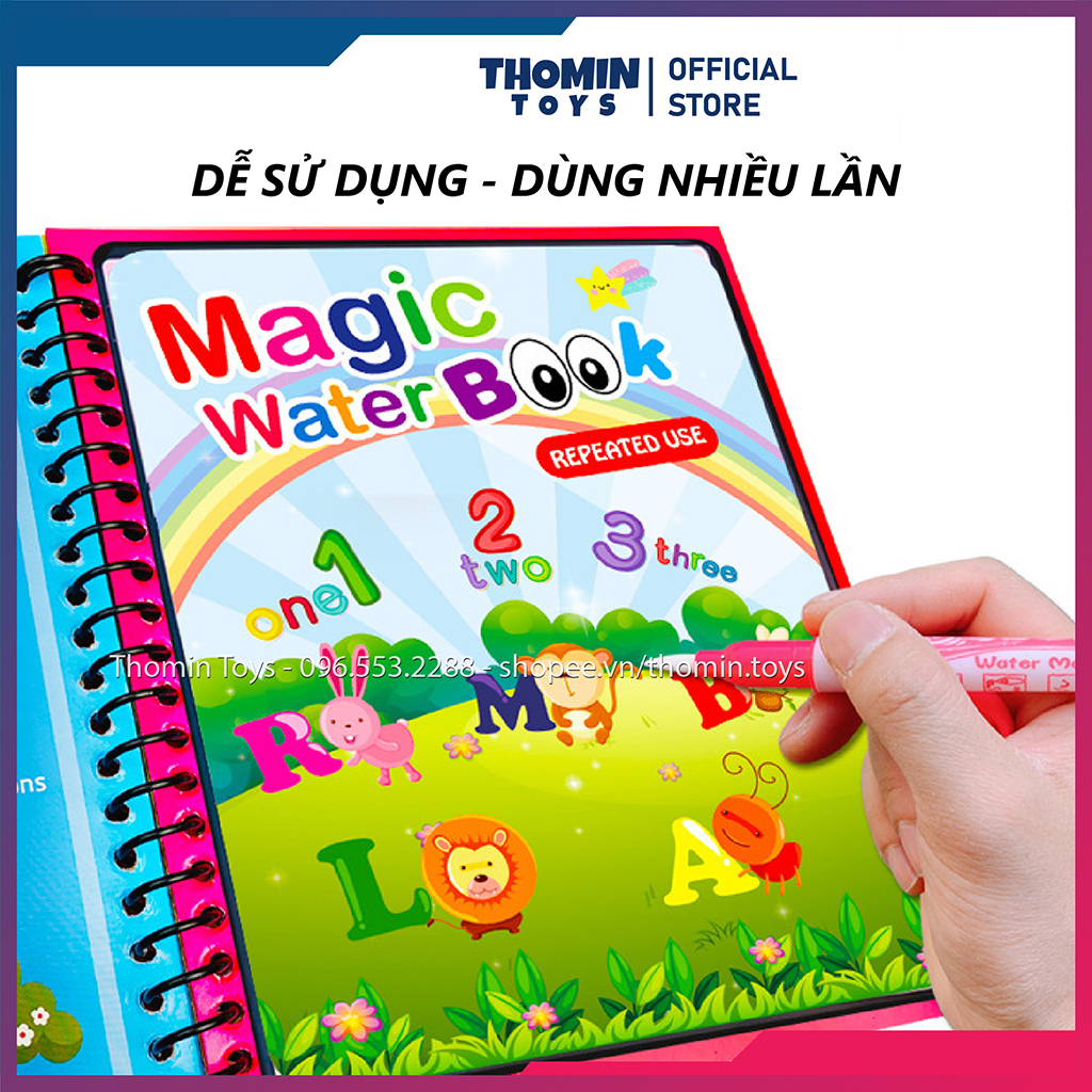 Tranh tô màu nước ma thuật, Tập tô màu cho bé tự xóa thần kỳ Không giới hạn Magic Water Book kèm bút nước