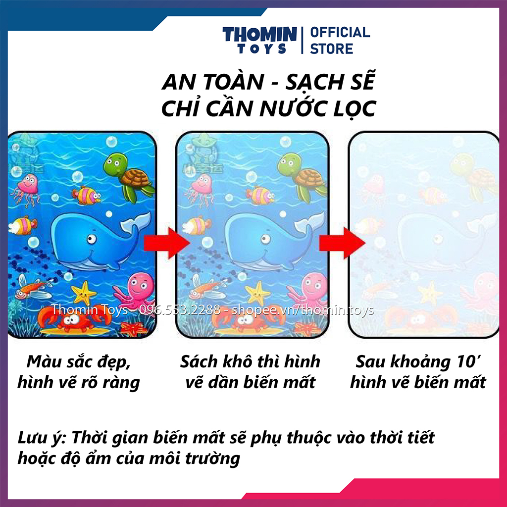 Tranh tô màu nước ma thuật, Tập tô màu cho bé tự xóa thần kỳ Không giới hạn Magic Water Book kèm bút nước