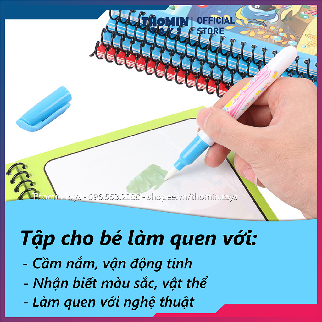 Tranh tô màu nước ma thuật, Tập tô màu cho bé tự xóa thần kỳ Không giới hạn Magic Water Book kèm bút nước
