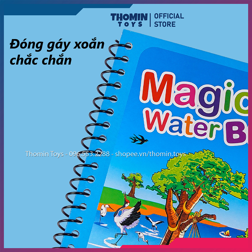 Tranh tô màu nước ma thuật, Tập tô màu cho bé tự xóa thần kỳ Không giới hạn Magic Water Book kèm bút nước