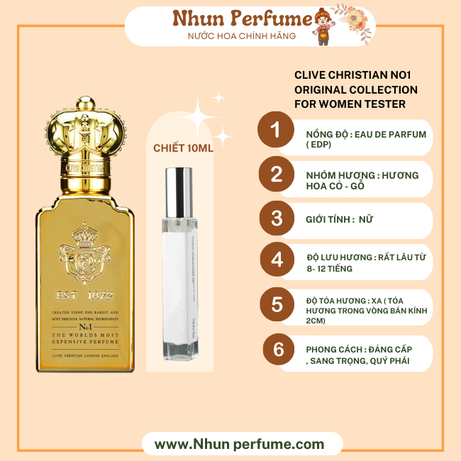 Nước Hoa nữ Clive Christian No1 Original Collection For Women Tester đẳng cấp quý phái