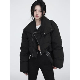 Áo phao croptop hoạ tiết khoá lệch kiểu dáng basic phong cách Hàn Quốc NewArrival 2023