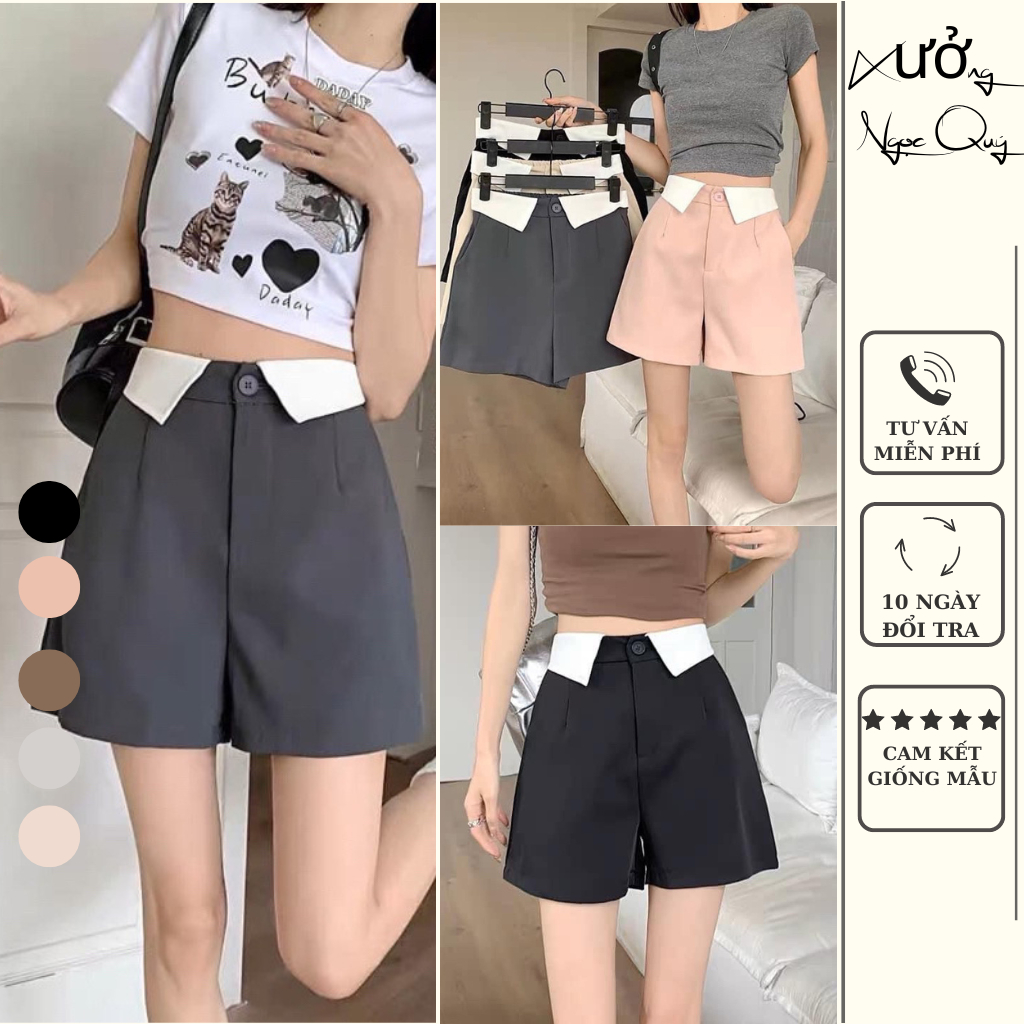Quần Short Nữ Lưng Cao Cạp Cổ Áo Quần Đùi Cạp Cao Vải Tuyết Mưa Loại Đẹp Màu Đen Trắng Mặc Đi Chơi Ở Nhà Đều Đẹp