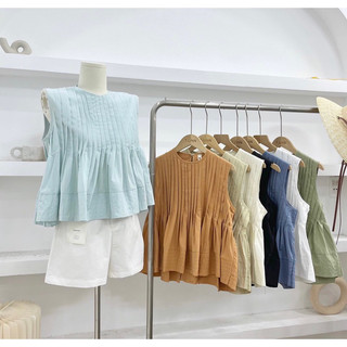 @morni.room Áo babydoll sát nách xếp ly ngực