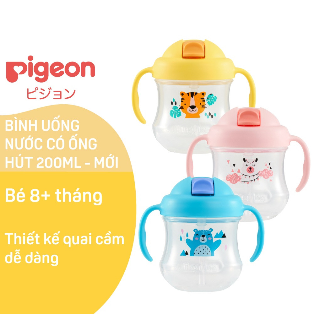 Bình tập uống Pigeon có tay cầm và ống hút Mag Mag 200ml (cho bé từ 8 tháng)