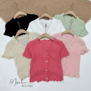 Áo len mongtoghi 6 màu cộc tay cổ tim khuy Trangshop17