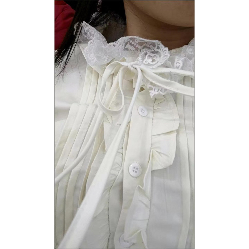 Áo Kiểu Dài Tay Viền Bèo Kèm Ảnh Thật