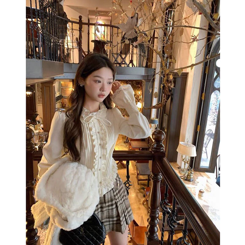 Áo Kiểu Dài Tay Viền Bèo Kèm Ảnh Thật