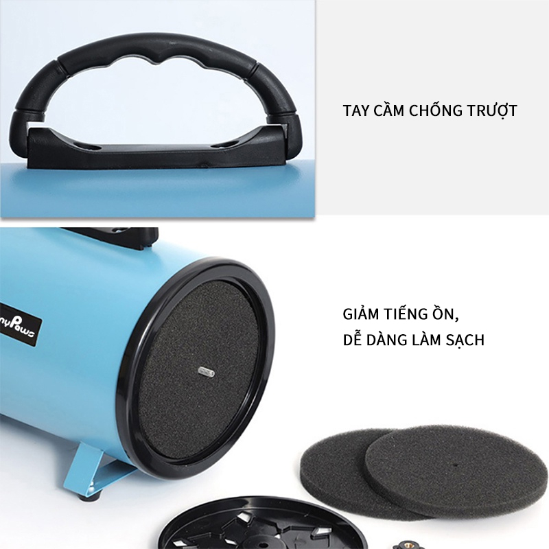 Máy sấy lông thú cưng chó mèo công suất lớn 2800W, sấy thổi khô nhanh với gió ấm