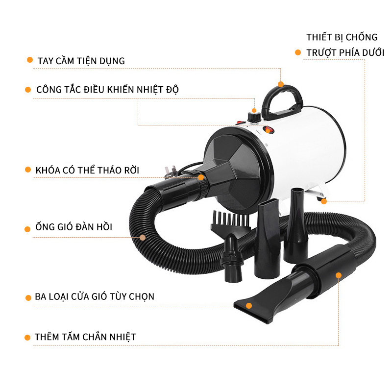 Máy sấy lông thú cưng chó mèo công suất lớn 2800W, sấy thổi khô nhanh với gió ấm