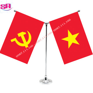 Cờ Để Bàn Đế thép Loại cắm 2 cờ tùy chọn màu bạc