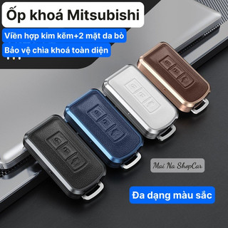 Ốp chìa khoá Mitsubishi Xpander, Outlander, Attrage, Mirage, Pajero chìa thông minh-Hợp kim kẽm+2 mặt da bò cao cấp