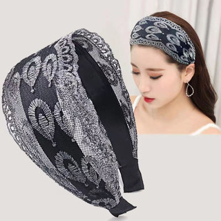 Bờm cài tóc bản to ren cao cấp - Băng đô turban cài tóc nữ sang trọng