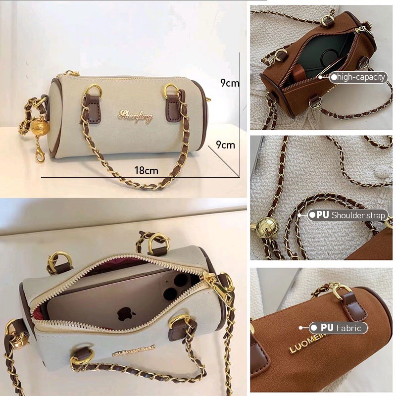 Túi xách da lộn chất liệu mềm mịn phối dây xích phong cách vintage mã t115