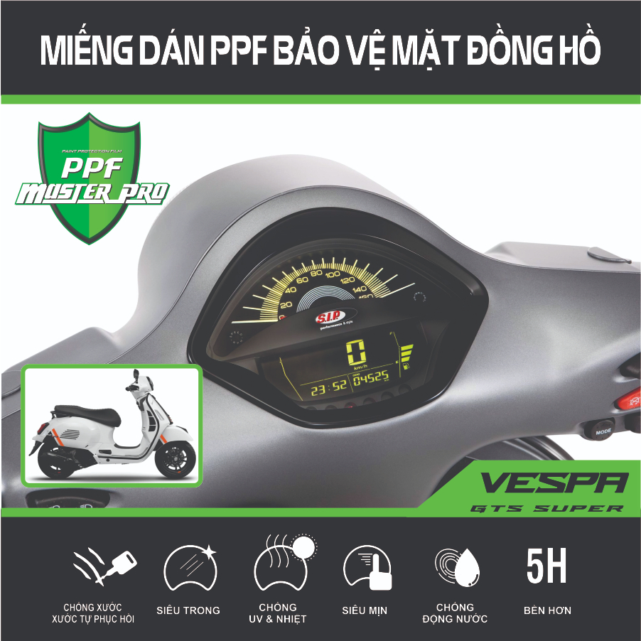Miếng Dán PPF Bảo Vệ Mặt Đồng Hồ Xe Vespa GTS Super | Chất Liệu Film PPF Trong...