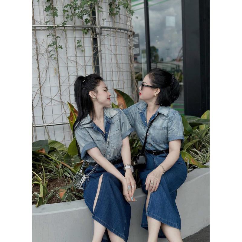 Pass szM new nguyên tag Váy sơ mi bò kèm đai lưng chất dày dặn co giãn hàng quảng châu