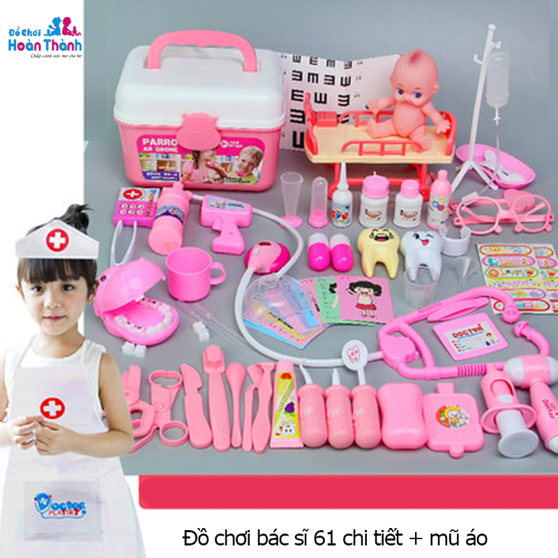 Bộ đồ chơi bác sĩ trẻ em dụng cụ y tế, y tá  gồm 61 chi tiết