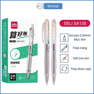 Bút gel Deli thiết kế vỏ trong suốt ngòi 0,35mm mục đen SA130 (Hàng Chính Hãng)