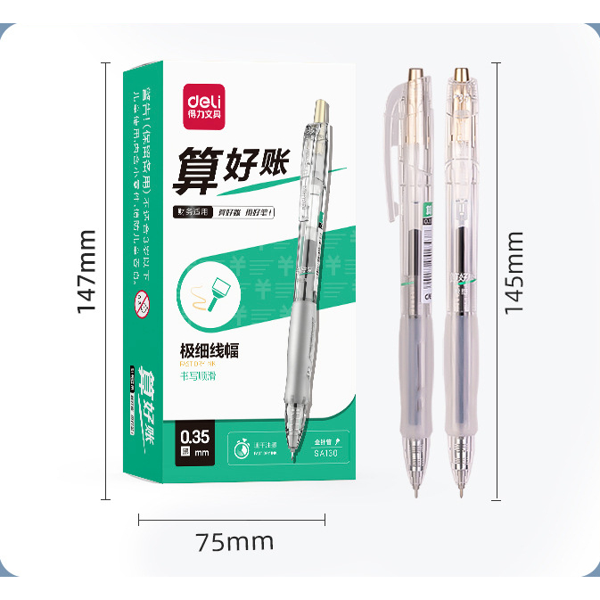 Bút gel Deli thiết kế vỏ trong suốt ngòi 0,35mm mục đen SA130