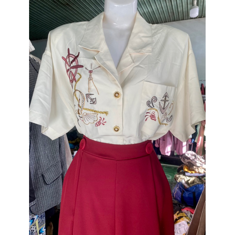 Sét áo lụa thêu quần lụa vintage