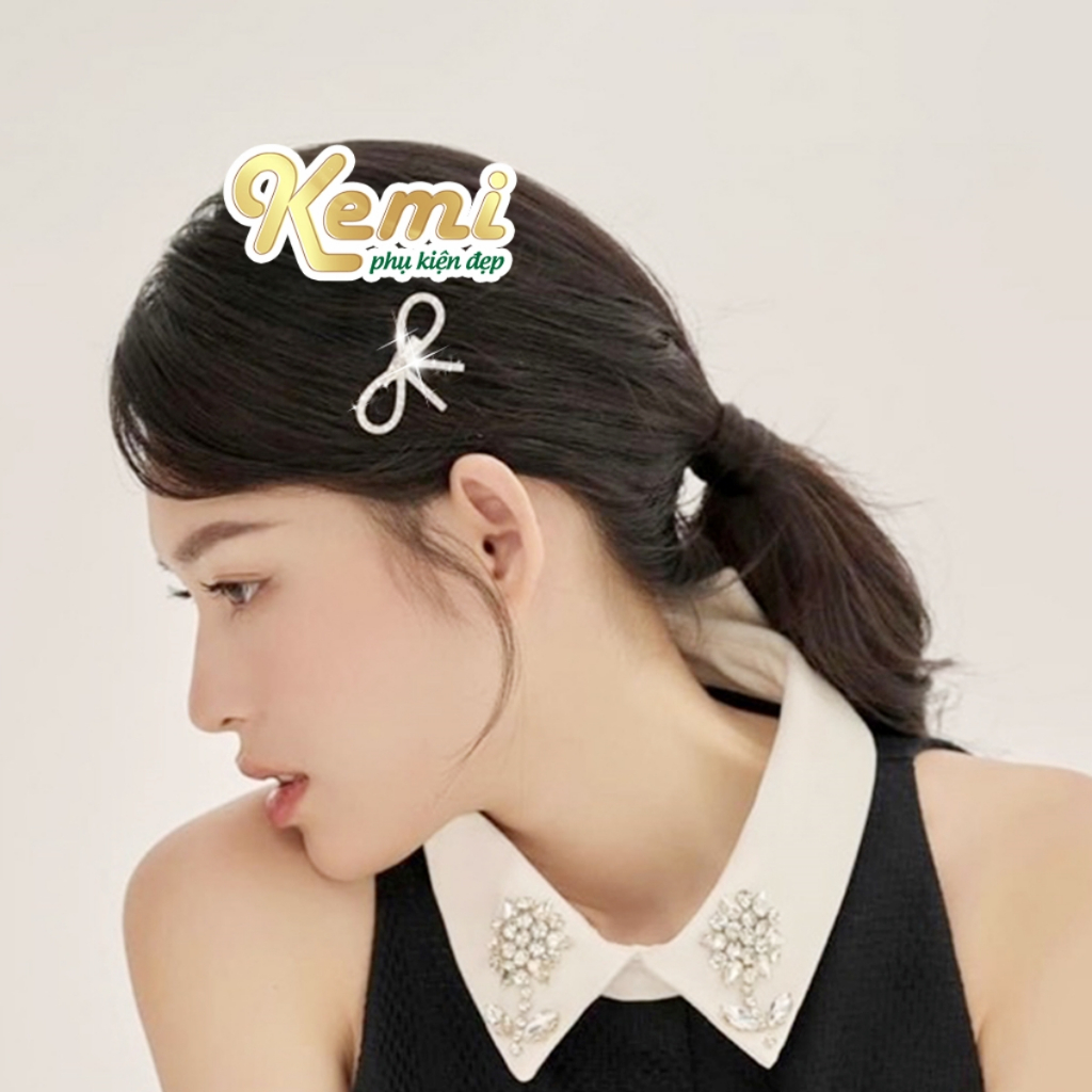 Nơ đá cài áo váy đầm, ghim cài áo sơ mi hình nơ đính đá 5x3 cm