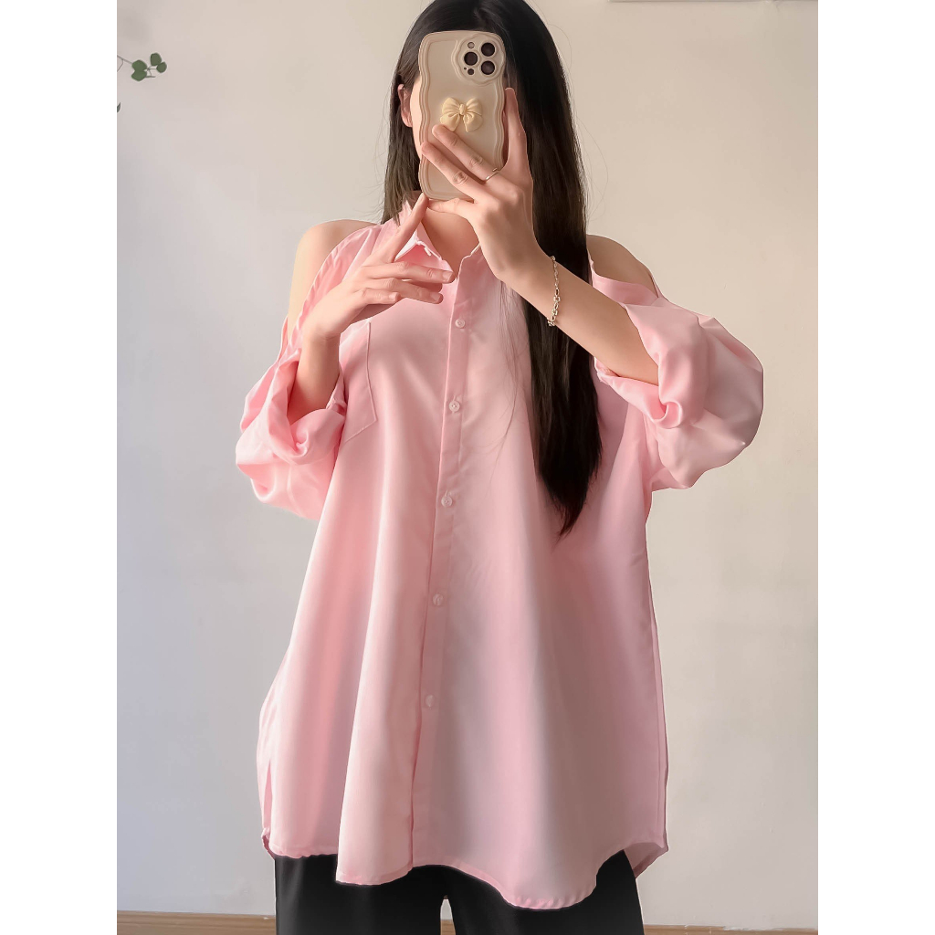Áo sơ mi dài tay nữ khoét vai siêu xinh Maia Aokhoetvai3469 P6K3
