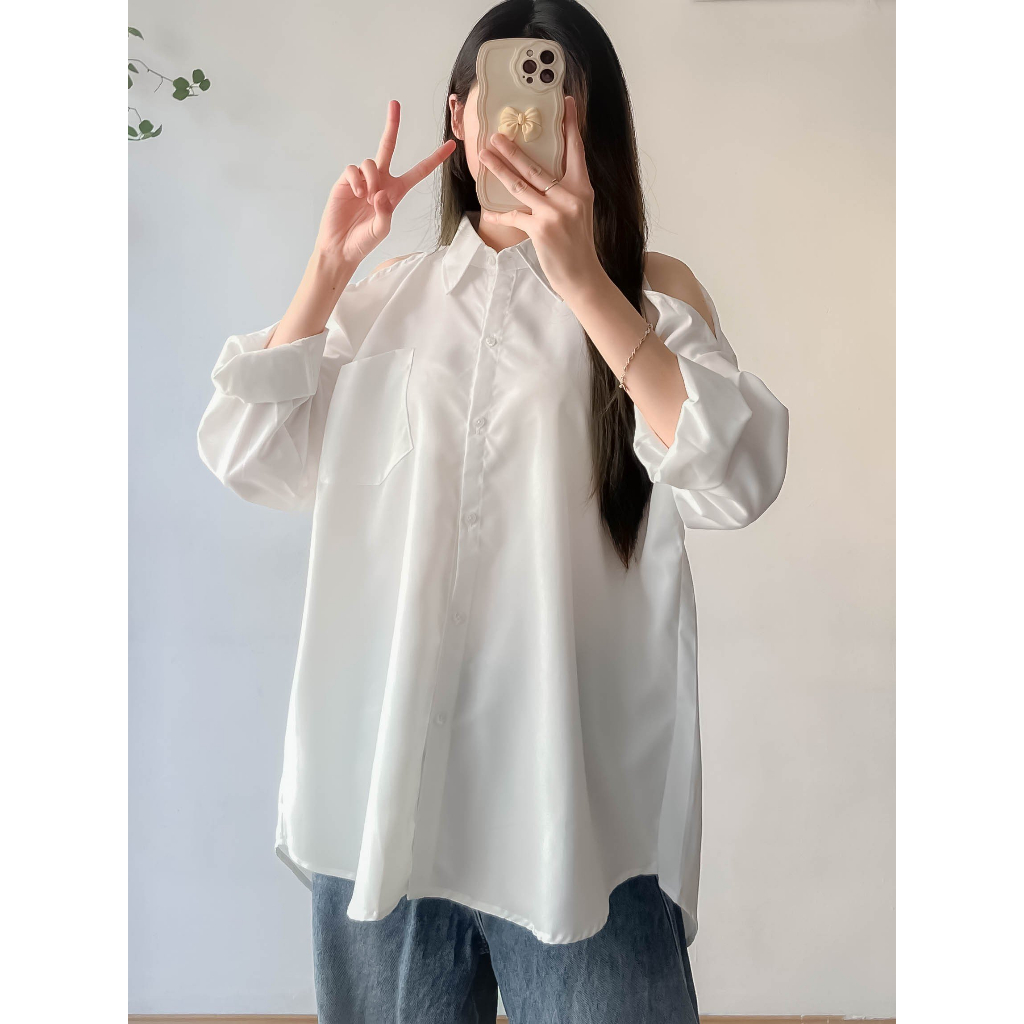 Áo sơ mi dài tay nữ khoét vai siêu xinh Maia Aokhoetvai3469 P6K3
