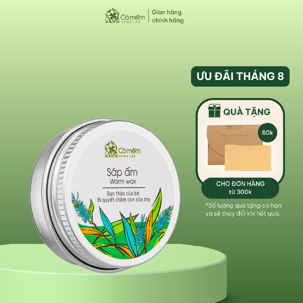 Sáp Giữ Ấm Cho Bé Khi Nằm Lâu Trong Phòng Điều Hòa, Tránh Cảm Giảm Ho Ngừa Ngạt Mũi Từ Tinh Dầu Tràm An Toàn Cỏ Mềm 10g