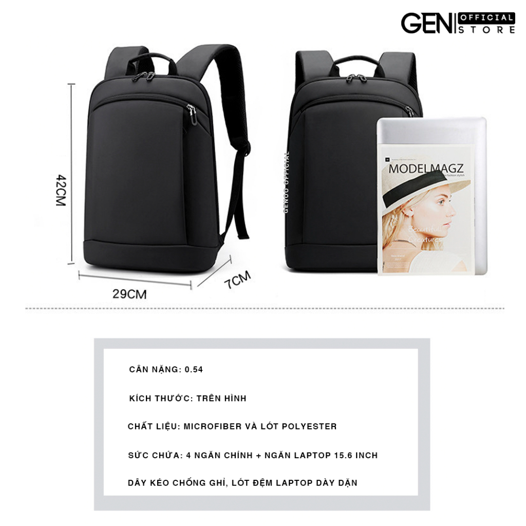 Balo Đựng Laptop Siêu Nhẹ GENOO Chất Liệu Microfiber Cao Cấp Chống Nước Kiểu Dáng Ultra Slim Siêu Mỏng, Siêu Nhẹ