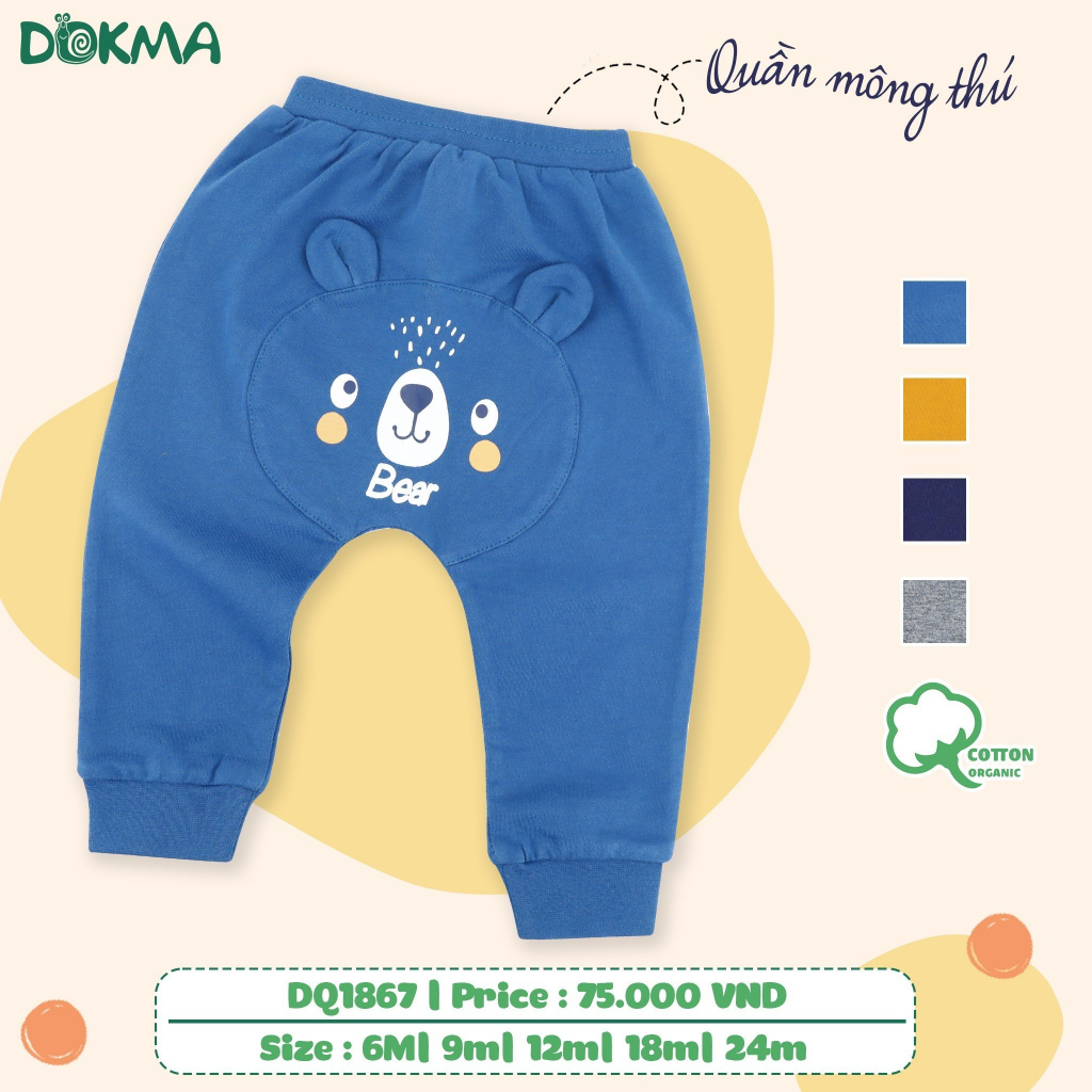 💥 Quần dài đóng bỉm 6-24 tháng tuổi, mông in thú cho bé/trẻ sơ sinh Dokma Voi.kids DQ510 DQ1867
