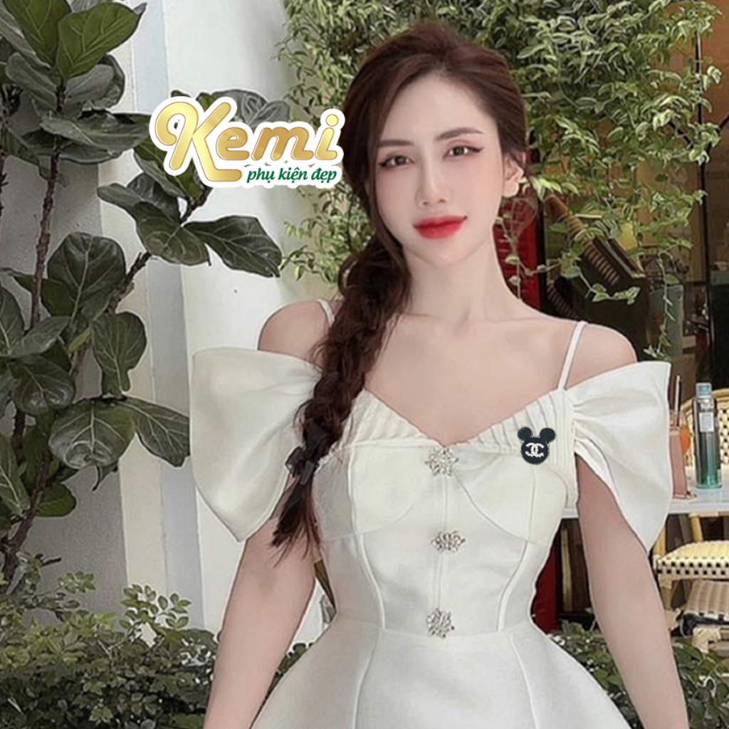 Nơ đá cài áo váy đầm hình chữ, ghim cài áo hình logo đính đá sáng xinh xắn dễ thương