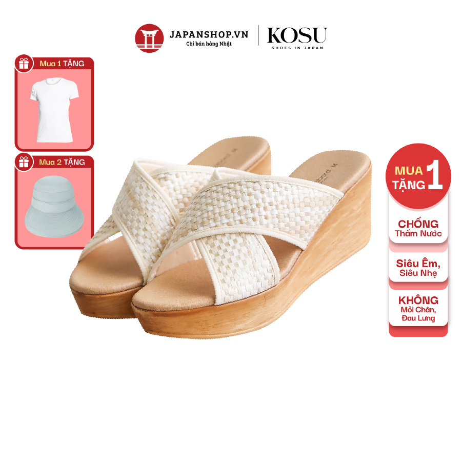 Dép Nữ Đế Xuồng Quai Chéo, dép nữ siêu nhẹ đế cao 7cm Kosu 92271 chính hãng Kobe Nhật Bản