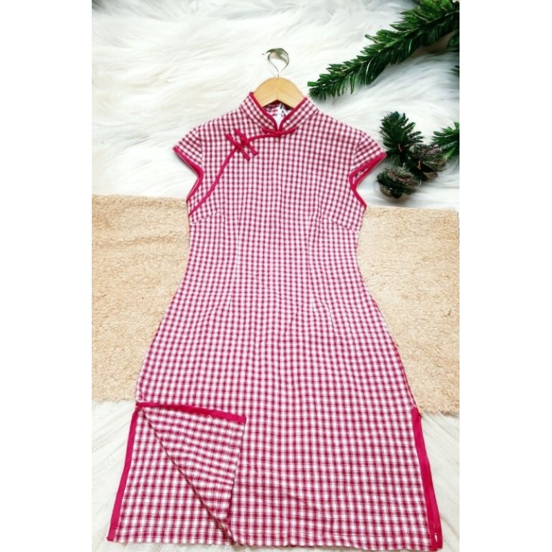 Sườn xám  body, kẻ caro, không co giãn, cotton pha 1 lớp mỏng, 2hand/used, 2802