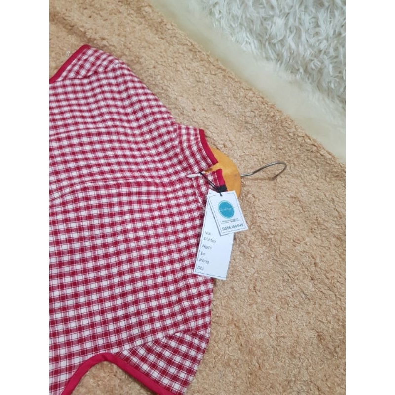 Sườn xám  body, kẻ caro, không co giãn, cotton pha 1 lớp mỏng, 2hand/used, 2802