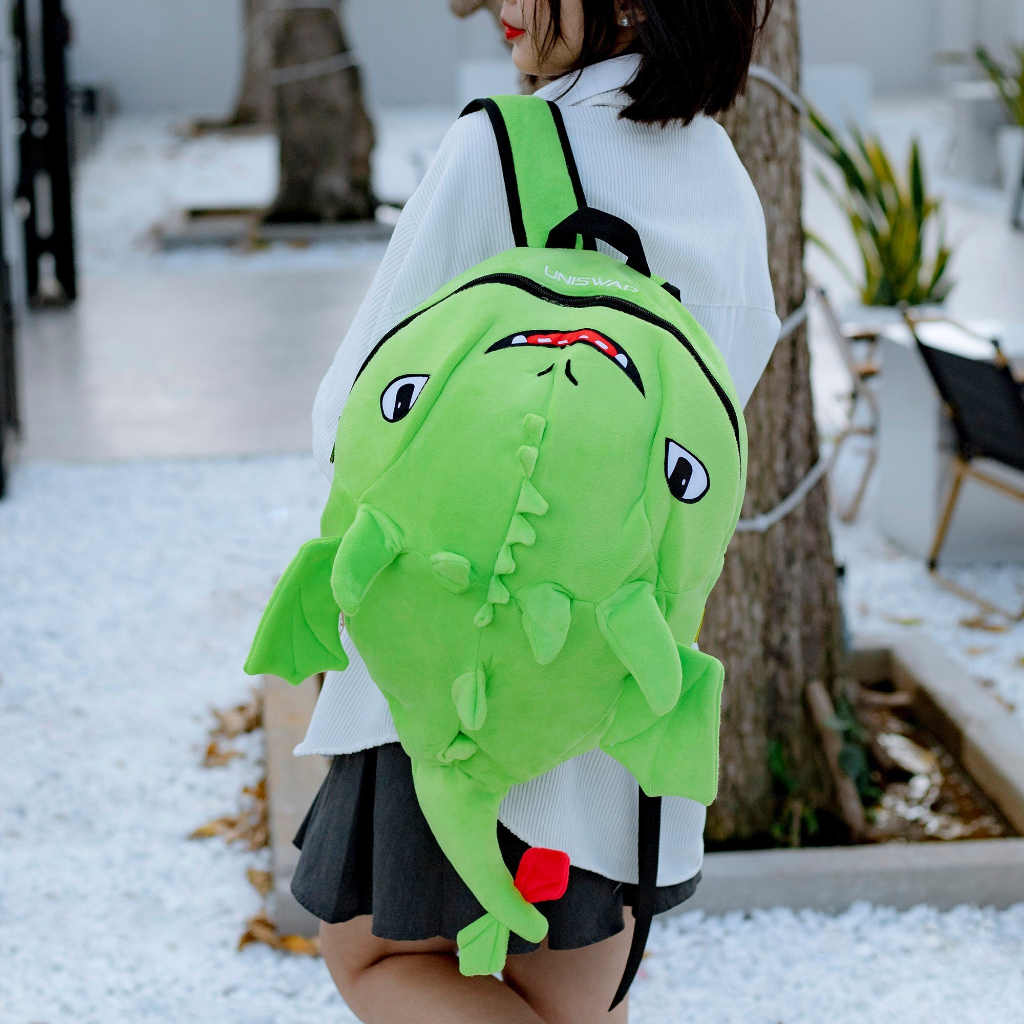 Balo hình thú rồng con răng sún vải nhung nhiều màu